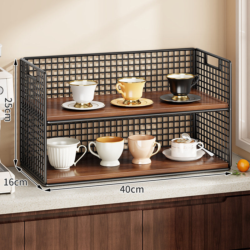 Double-Tier Metal Grid Countertop Organizer Shelf for Cups and Kitchenware