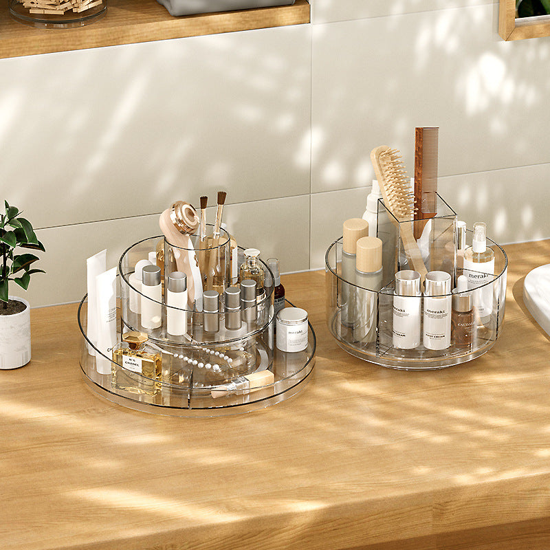 Rotating Acrylic Cosmetic Organizer with Multi-Compartment Central Tower and Swivel Base Bowlift