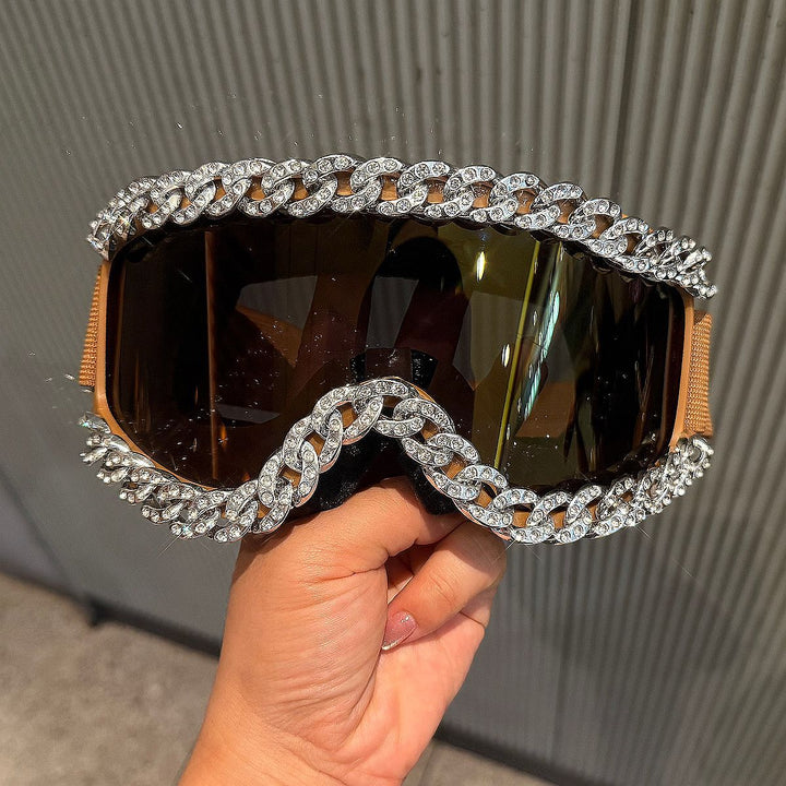 Ladies sporty elegant ski goggles with rhinestone decorated frame Bowlift