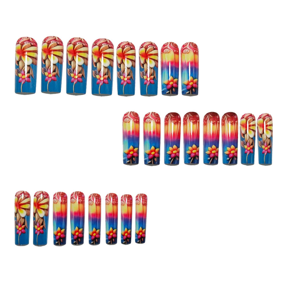 Artificial nails with floral 3D applications and gradient Bowlift