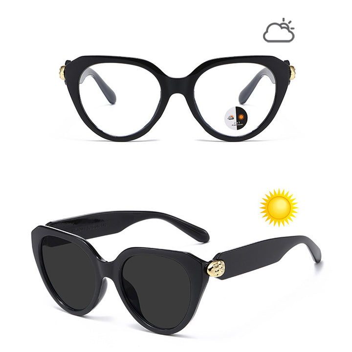 Ladies Cat-Eye Sunglasses with Golden Accents and Protective UV Filter Bowlift