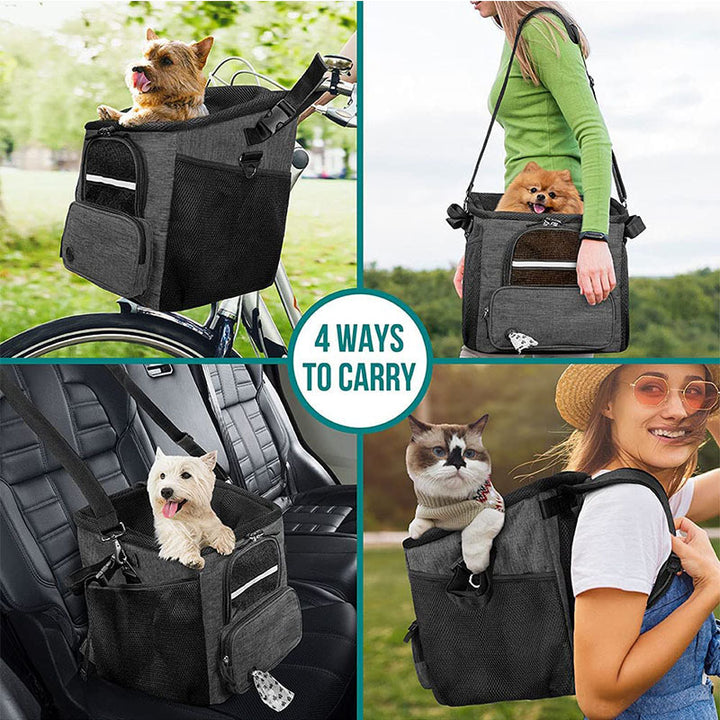 convertible pet carrier backpack with breathable mesh top and safety leash Bowlift