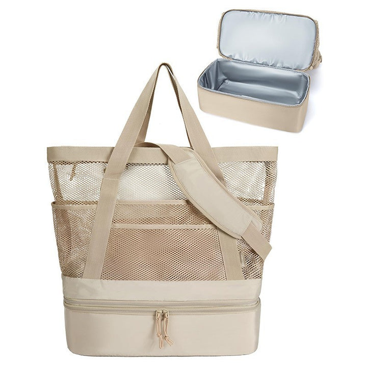 Insulated Mesh Beach Tote Bag with Multi-Compartment Storage Bowlift