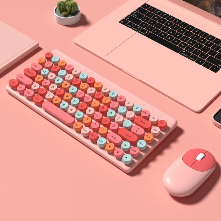 Retro Round-Key Wireless Keyboard and Mouse Set Bowlift