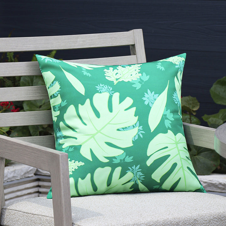 Square garden cushion cover with UV-resistant outdoor polyester, tropical leaf jacquard and concealed zipper Bowlift