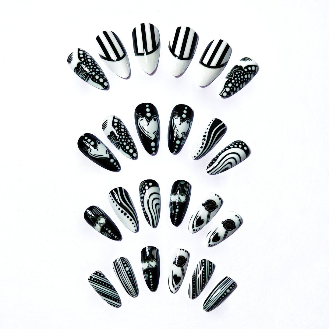 Creative Art Nails in Elegant Black-and-White Design Bowlift