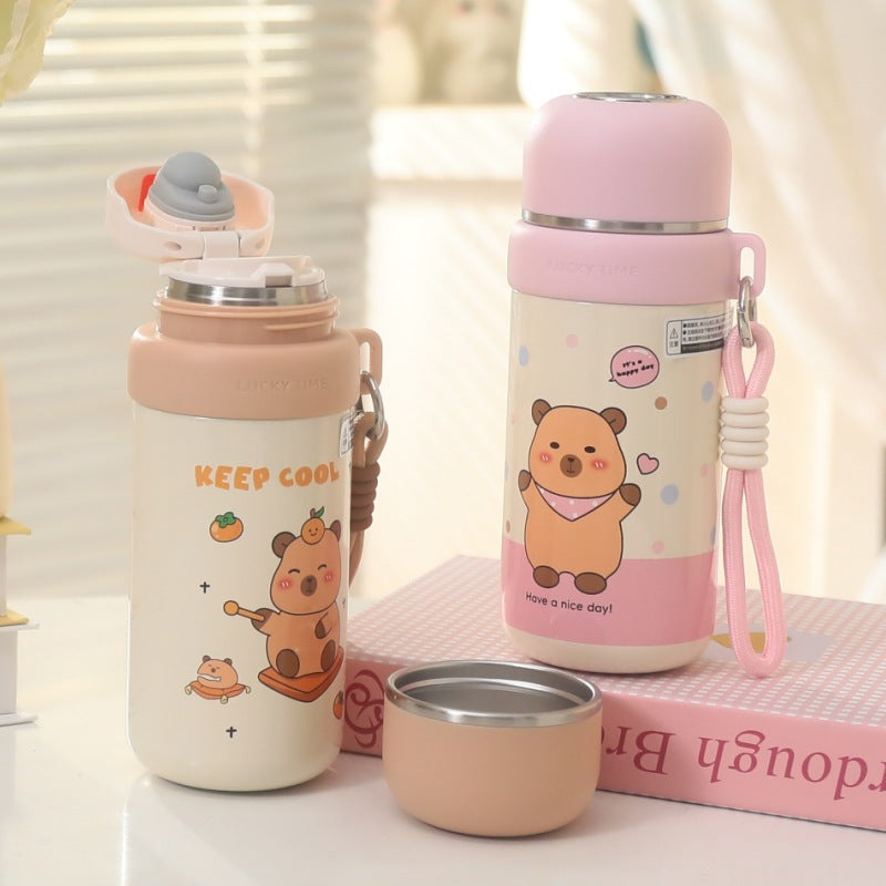 Women's Insulated Thermos Bottle with Fun Bear Design Bowlift