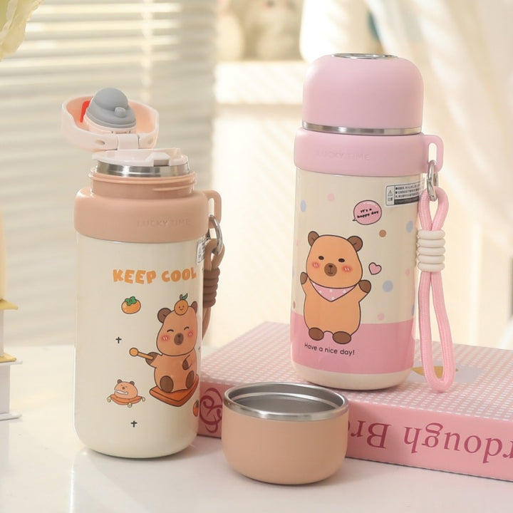 Women's Insulated Thermos Bottle with Fun Bear Design Bowlift