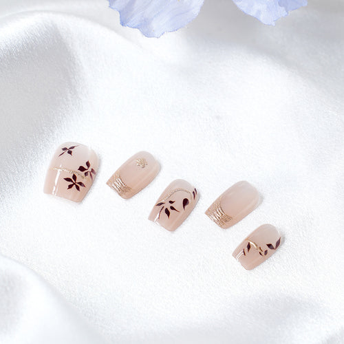 Artistic Press-On Nail Set with Floral Design Bowlift