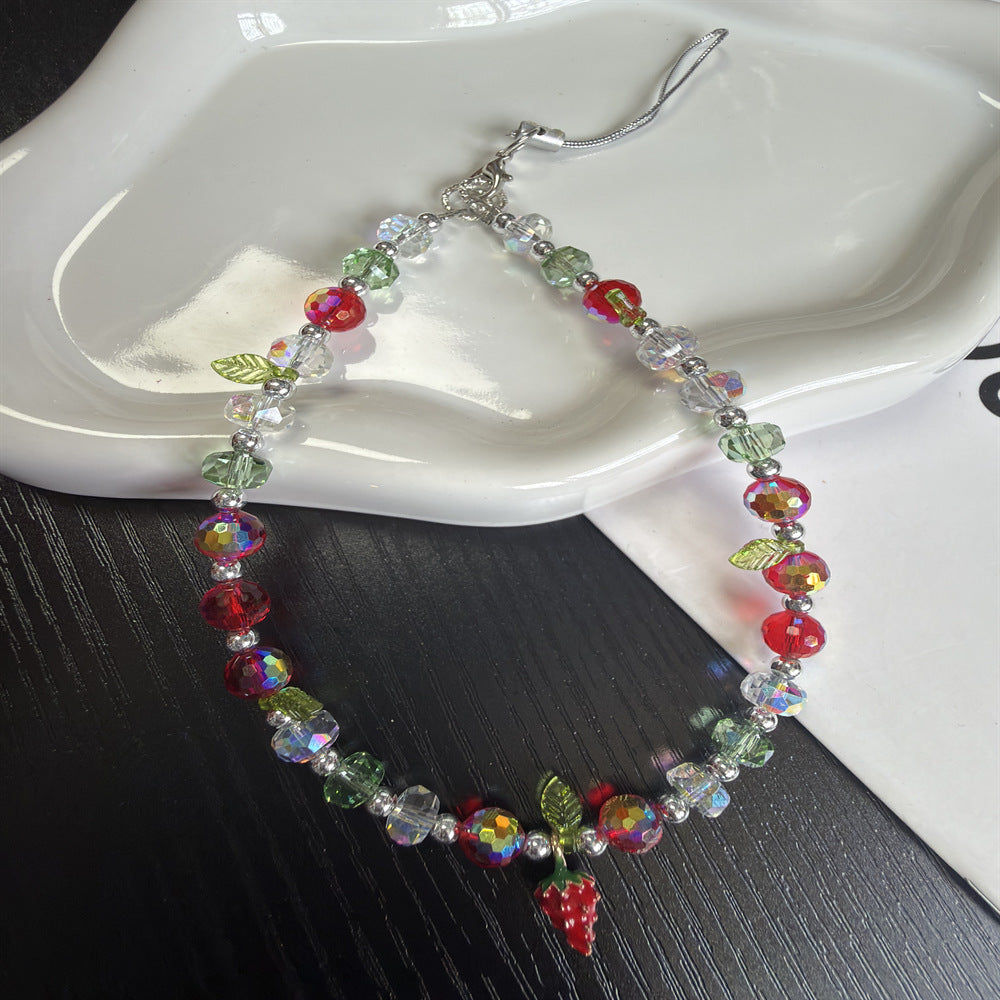 Charming Strawberry Crystal Beaded Necklace Bowlift