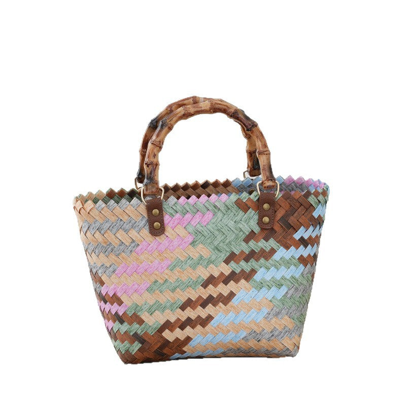 Bamboo Handle Bag Made of Braided Material Bowlift