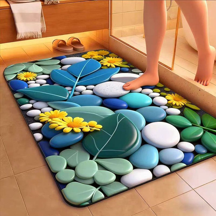 Floral-Themed Microfiber Bath Mat