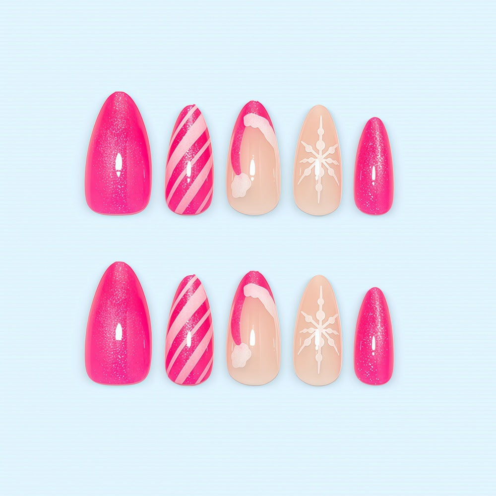 Artificial nails with sparkling glitter and Christmas designs Bowlift