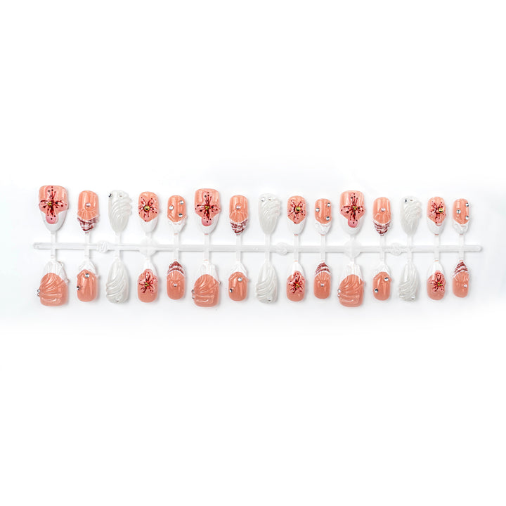 Decorative Floral-Embossed Press-On Nail Set