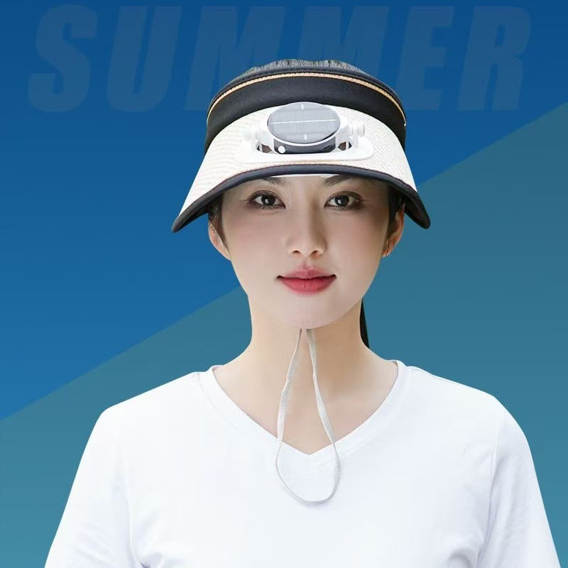 Adjustable sunshade for with removable solar fan and breathable straw effect Bowlift