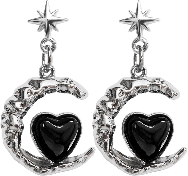 Artistic Moon and Heart Dangle Earrings Bowlift