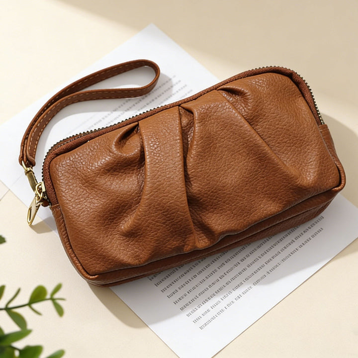 Textured Leather Zip Clutch Wallet Bowlift