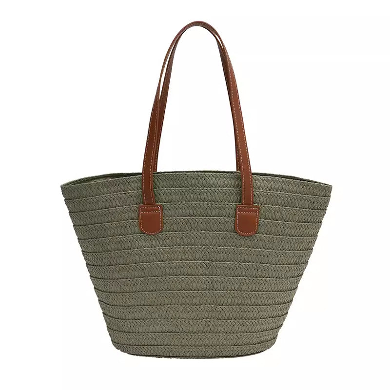 Elegant and Spacious Straw Bag with Leather Handles Bowlift