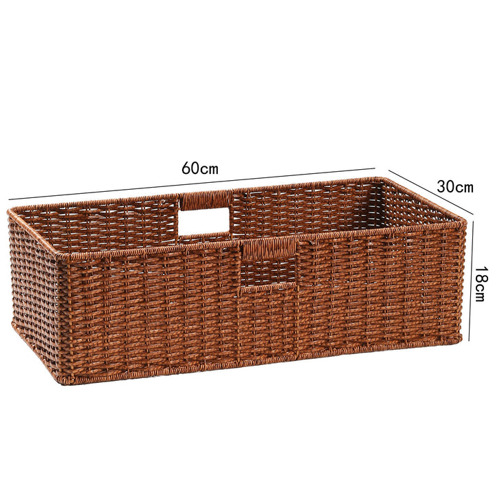Handwoven Rectangular Storage Basket with Cut-Out Handles Bowlift