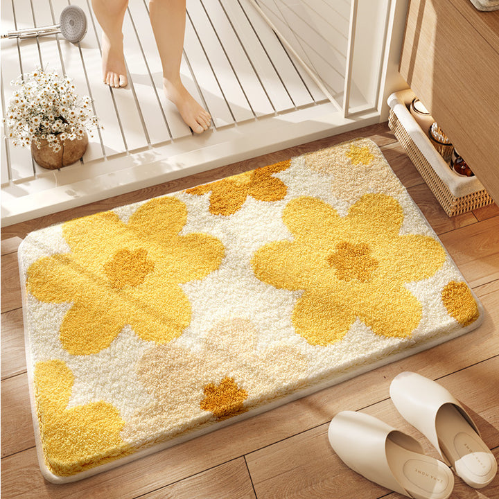 Floral Patterned Plush Bath Rug Bowlift