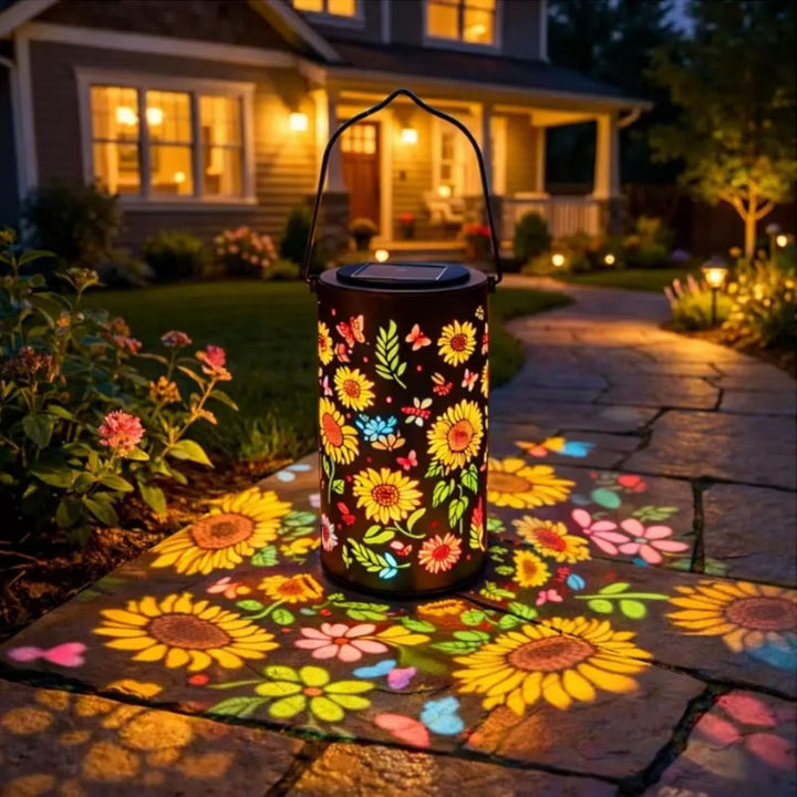 Decorative Solar Garden Stake Lantern With Sunflower Projection Bowlift