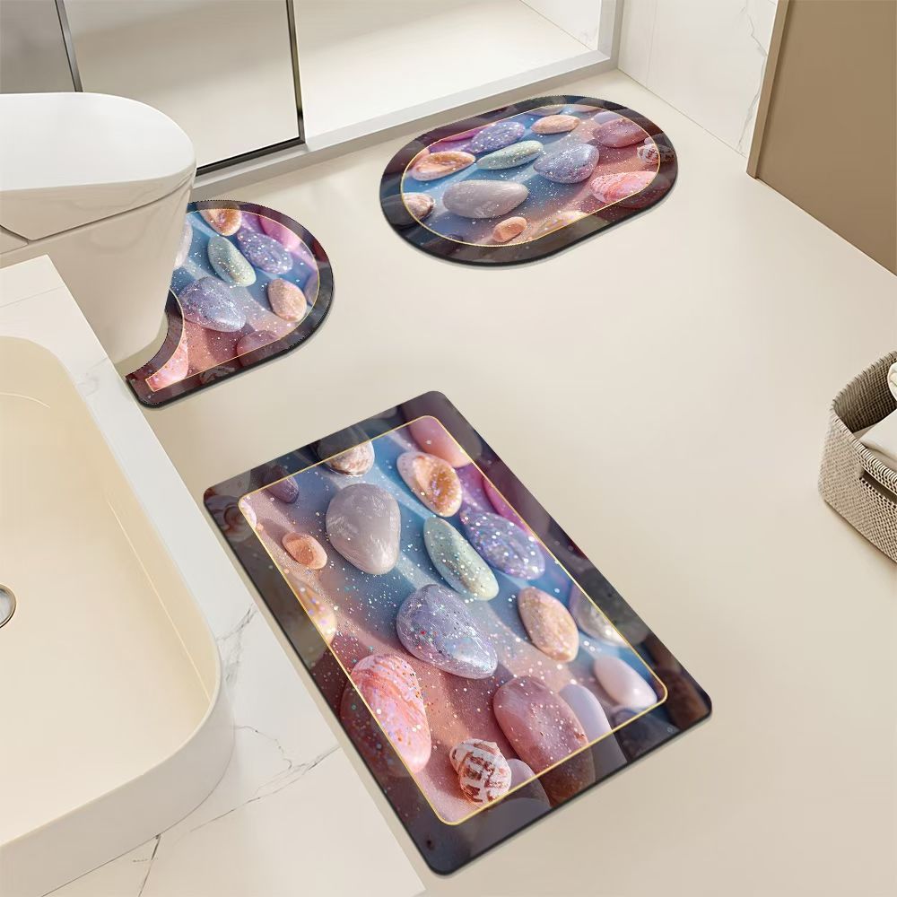 Artistic Pebble-Themed Bath Mat Set