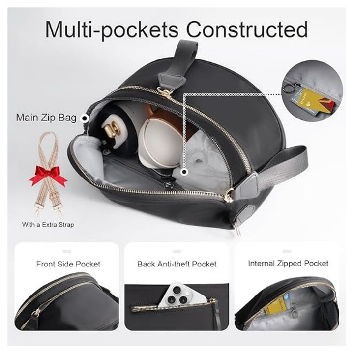 Fashionable crossbody bag with removable shoulder strap and double zipper Bowlift