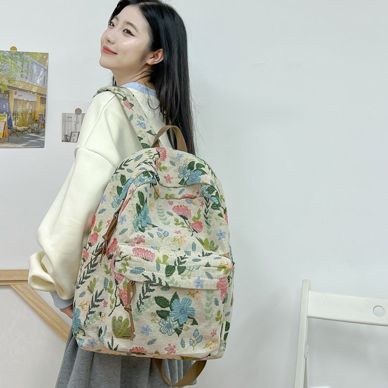 Floral Patterned Canvas Backpack Bowlift