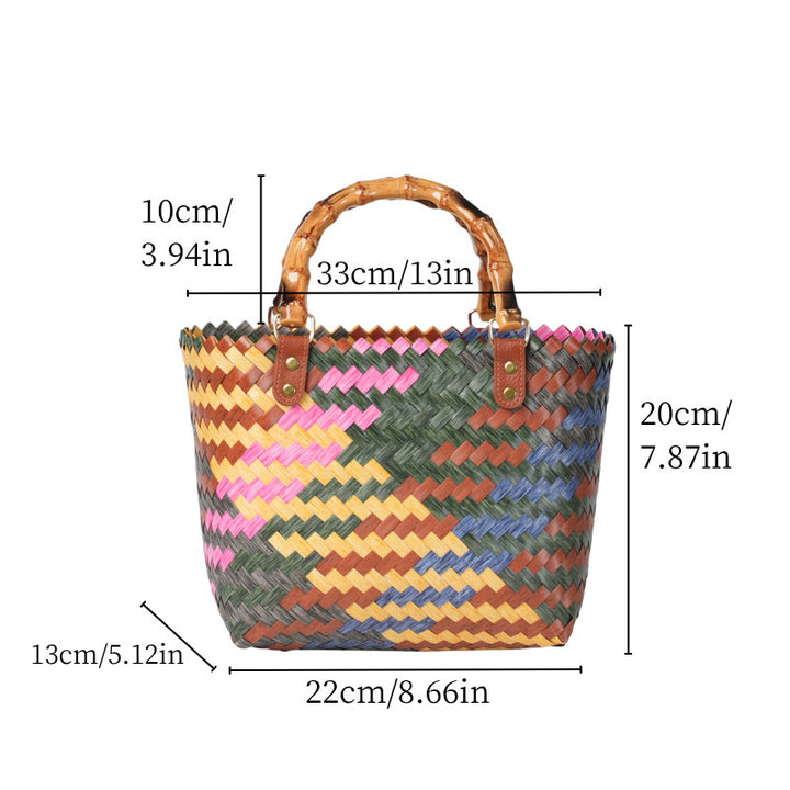 Handwoven tote bag with bamboo handles Bowlift