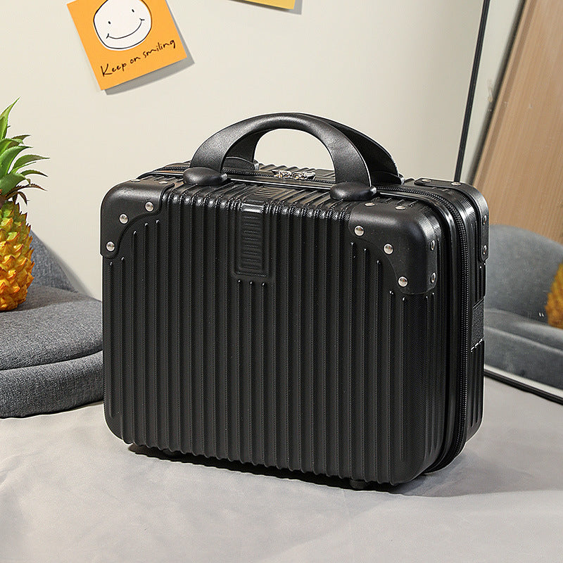 compact hard-shell travel vanity cosmetic and tech organizer with ribbed shell reinforced corners removable padded insert Bowlift
