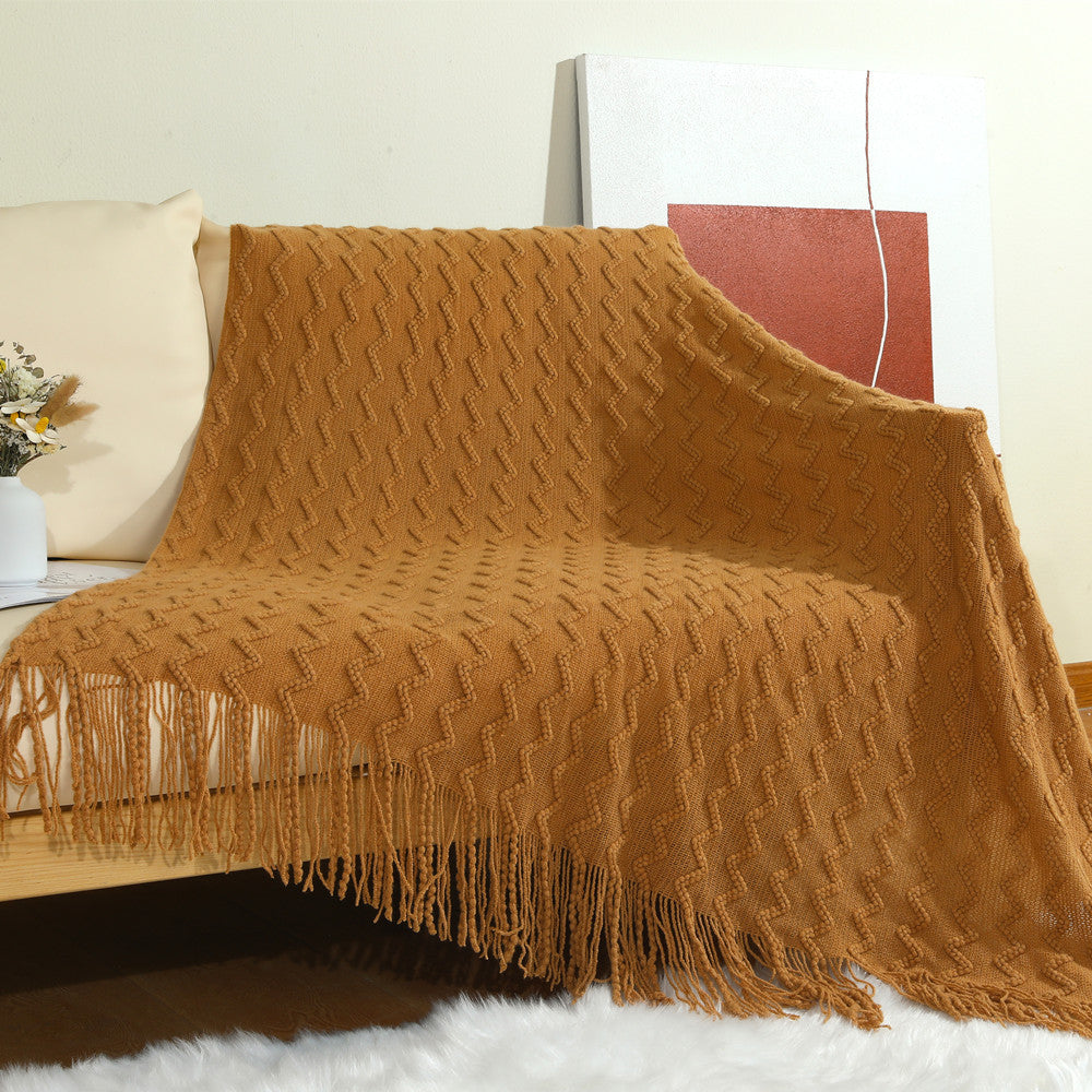 Textured Woven Throw Blanket with Fringe Bowlift