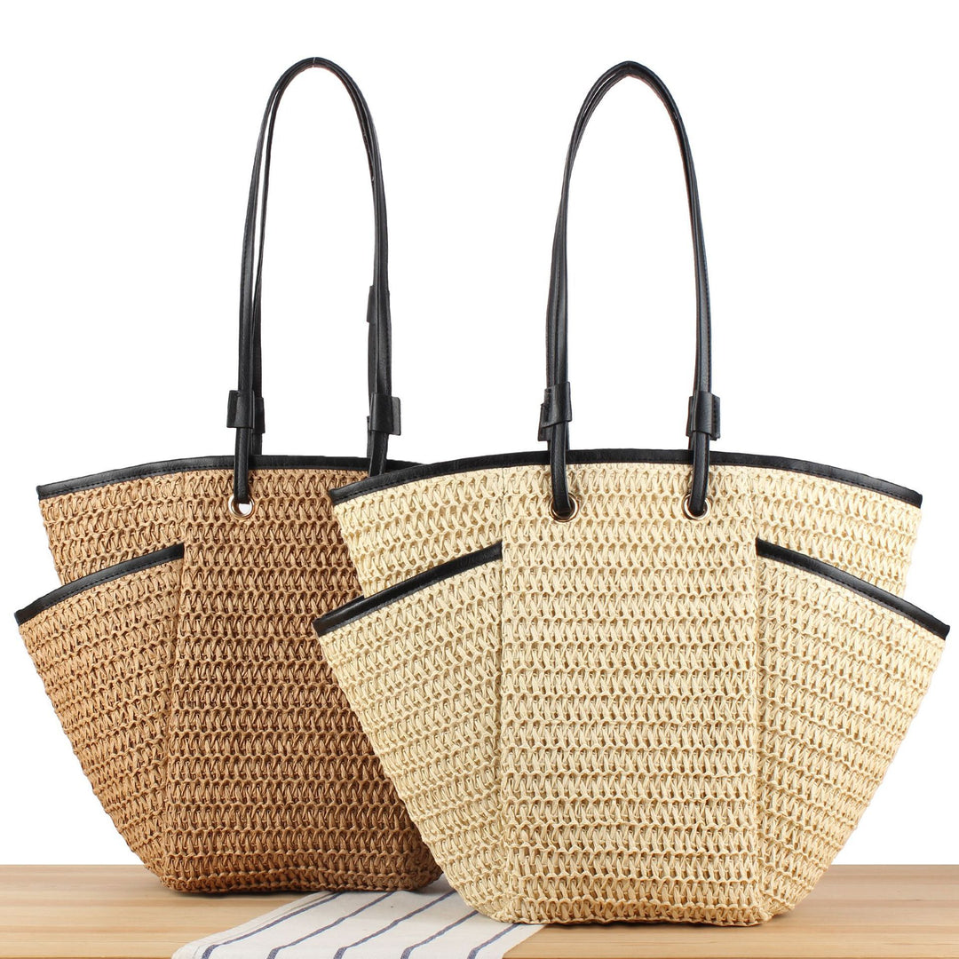 Braided Beach Bag with Elegant Leather Accent Bowlift