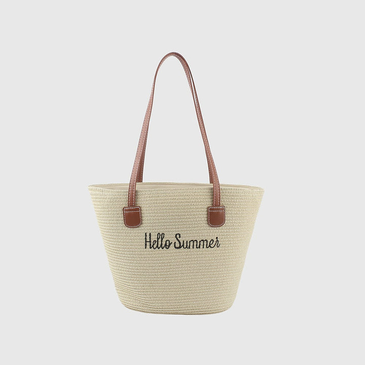 Summer straw bag with leather handles Bowlift
