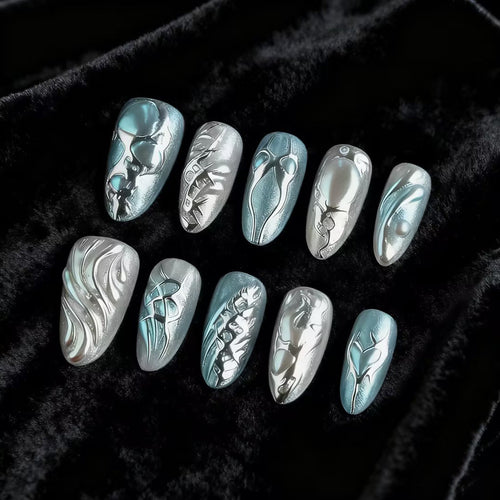 Artistic Metallic Press-On Nail Set Bowlift
