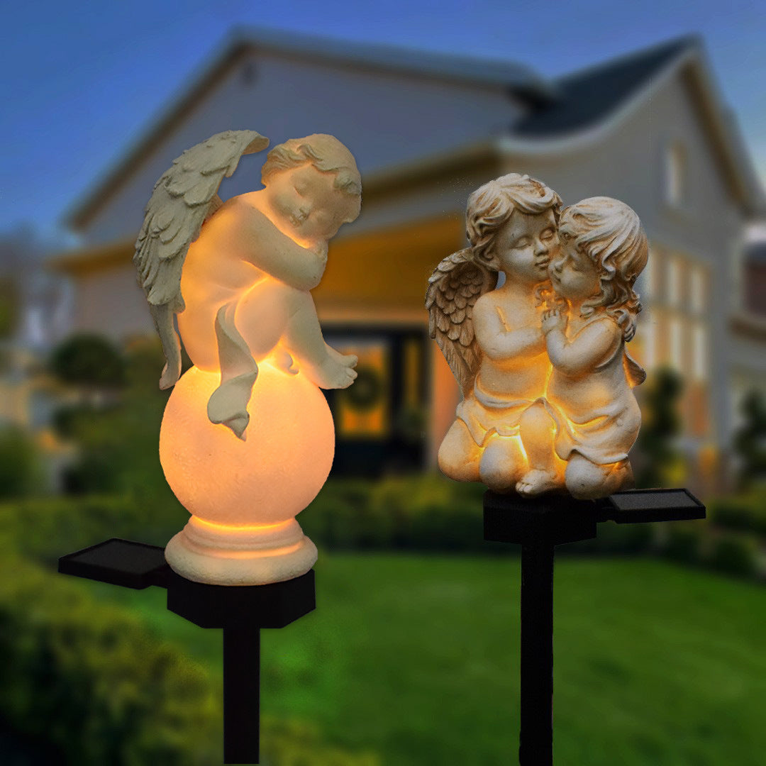 Decorative Solar Garden Stake Statue Resin Girl Figurine With Integrated Solar LED And Weatherproof Spike Bowlift