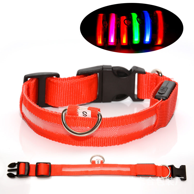 LED Light-Up Reflective Nylon Dog Collar with Quick-Release Buckle and Metal D-Ring Bowlift