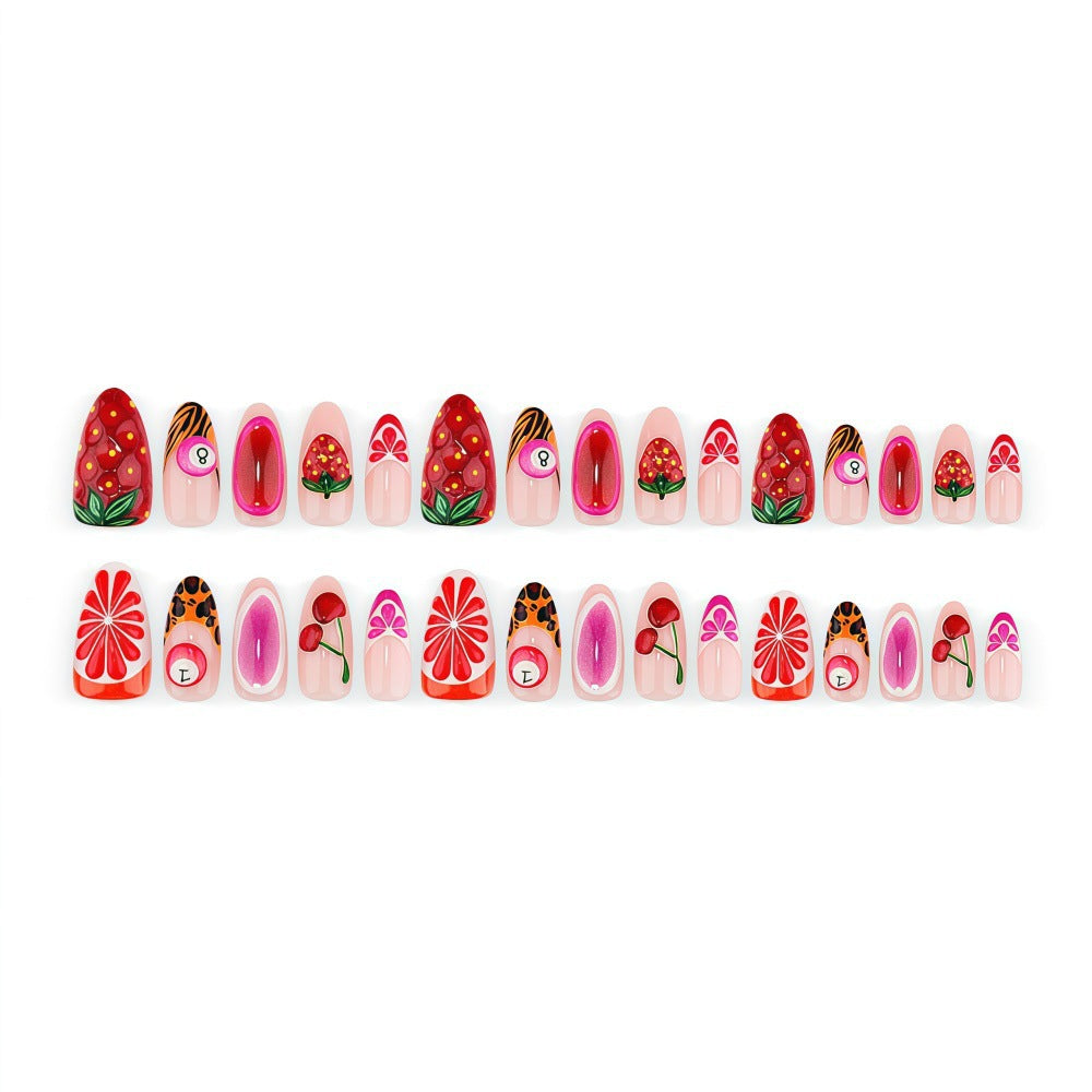 Artificial nails with fruity motifs andGloss finish Bowlift