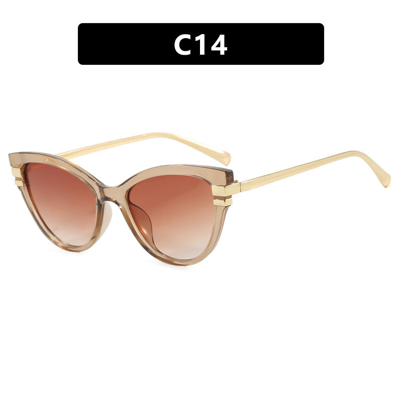 Ladies Cat-Eye Sunglasses with Elegant Plastic Frame and Golden Accents Bowlift