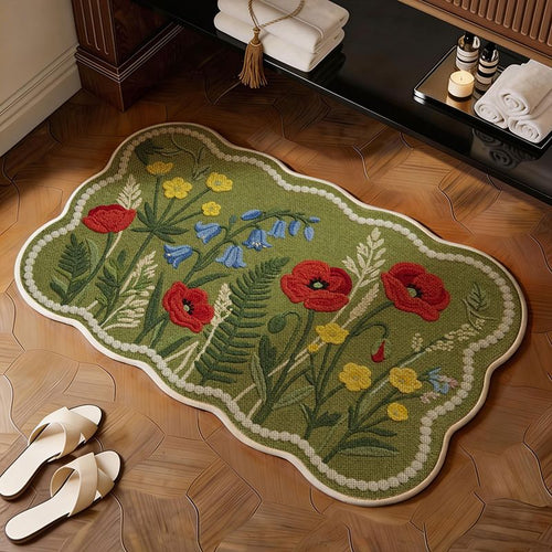 Embroidered Floral Bath Mat