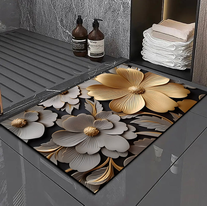 3D Floral Design Bath Mat Bowlift