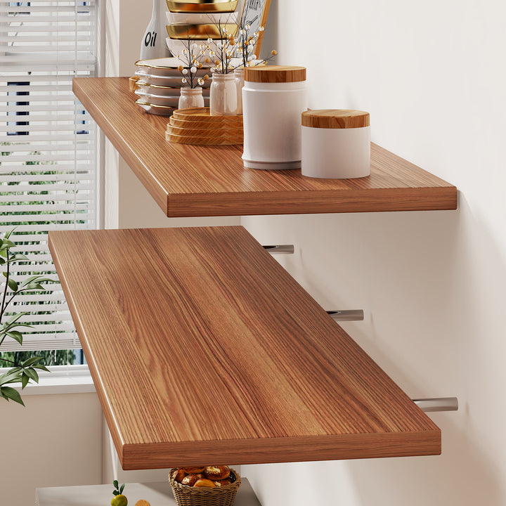 Floating Wall-Mounted Solid Wood Display Shelf with Concealed Brackets and Slim Profile