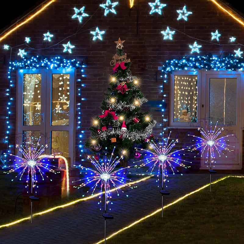 Solar-Powered LED Firework Garden Stake Lights With Sparkle Burst Design Bowlift
