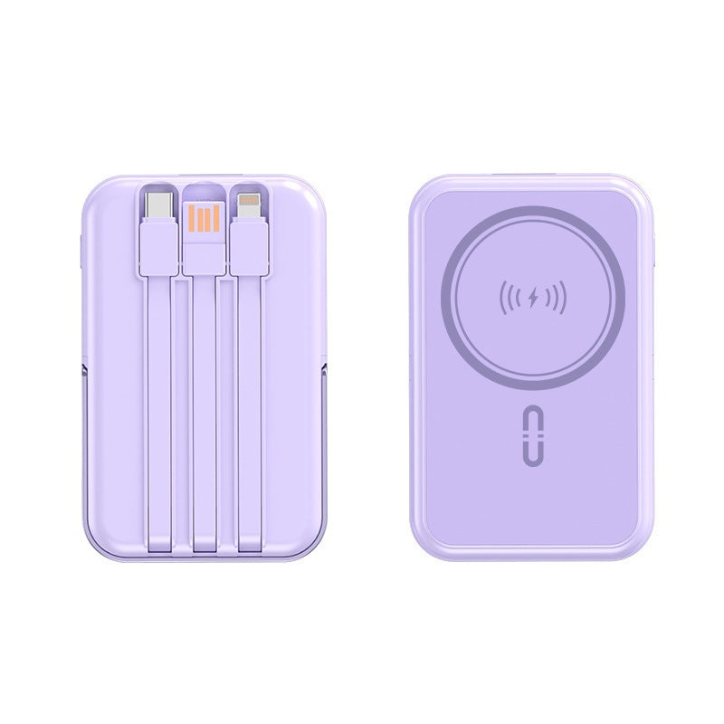 Portable power bank with integrated charging cable and wireless charging function Bowlift