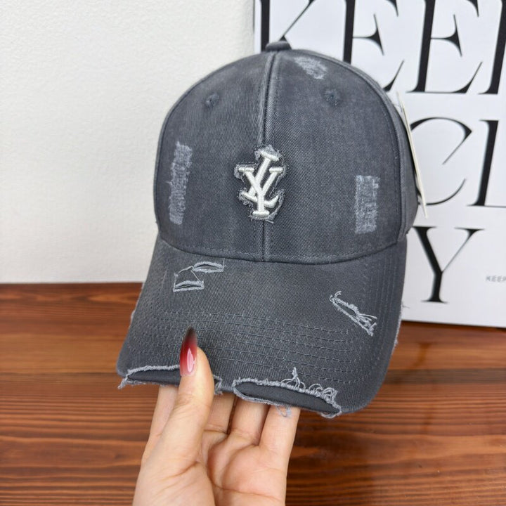 Men's Distressed Denim Adjustable Baseball Cap Bowlift