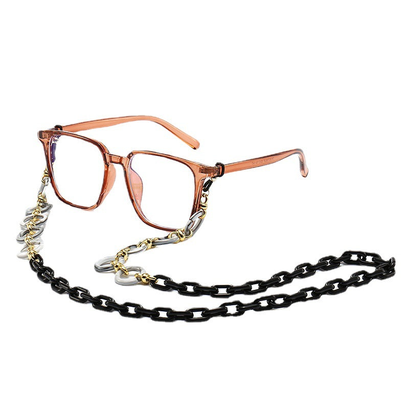 Fashionable Square Frame Glasses with Decorative Chain Bowlift