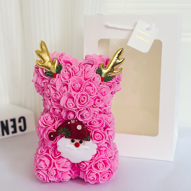 Foam Rose Teddy Bear Gift Sculpture With Satin Ribbon Bow