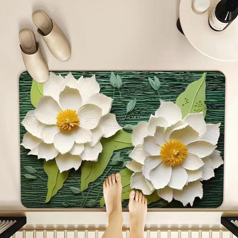 Floral-Themed Memory Foam Bathroom Mat Bowlift