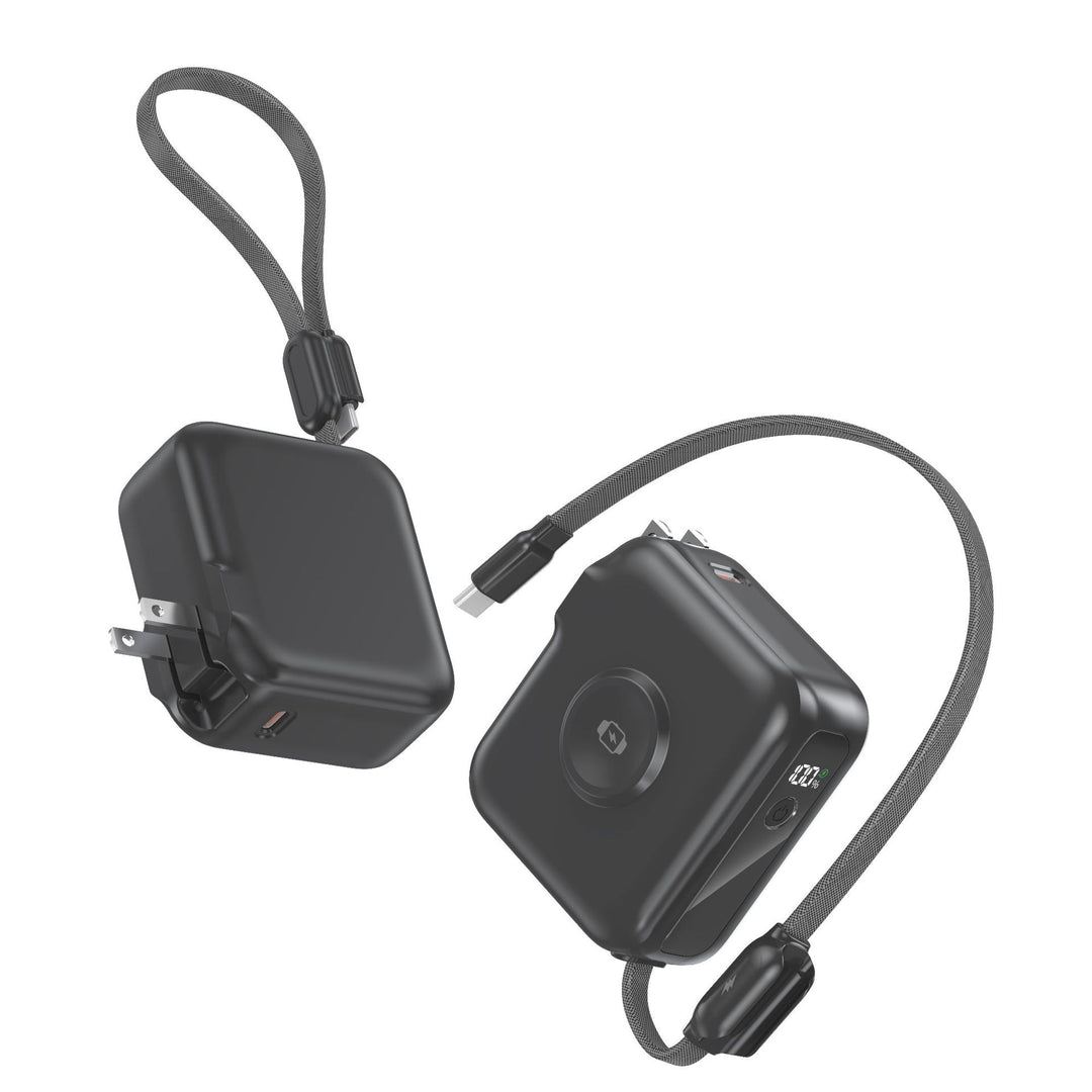 Compact charger with integrated USB-C cable and digital display Bowlift