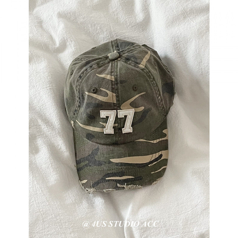Women's Distressed Camouflage Baseball Cap Bowlift
