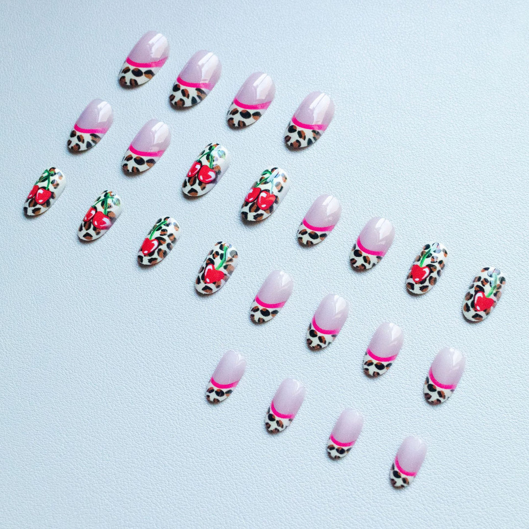 Artistic Leopard and Cherry Nail Art